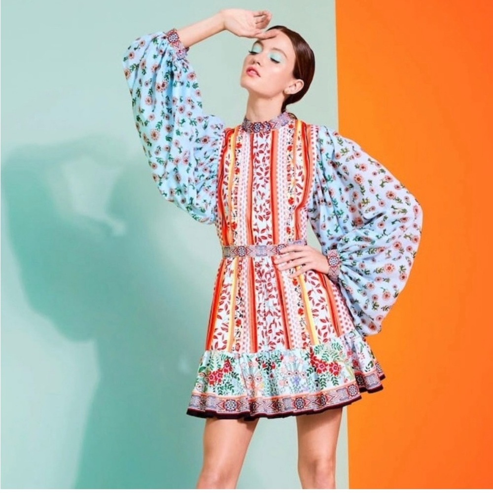 Alice + Olivia Raya Mandarin Collar Mini Dress
